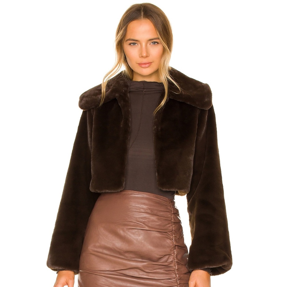 Cleobella Cropped Brown Faux Fur Jacket
